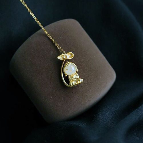 Collier Dor En Jade Htian Naturel Pour Femmes, Pendentif En Forme De Lotus, Design Artisanal Unique, Lger, Luxe, lgant, Bijoux En Argent