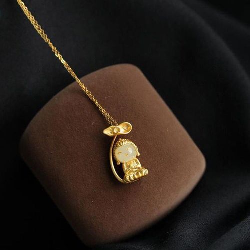 Collier Dor En Jade Htian Naturel Pour Femmes, Pendentif En Forme De Lotus, Design Artisanal Unique, Lger, Luxe, lgant, Bijoux En Argent