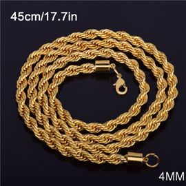 Collier doré pour hommes, Long de 4MM, chaîne torsadée, cadeaux