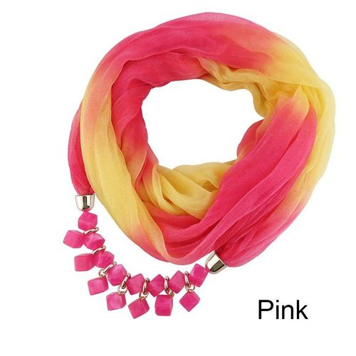 Collier charpe En Soie Imprim Pour Femmes, Nouvelle Collection Printemps, Motif Dgrad De Teinture, Perles En Rsine Faites  La Main, Pendentif Multi-Style