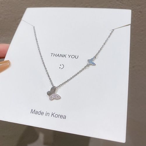 Collier En Acier Au Titane Design Givr Pour Femmes Pendentif Papillon Chane De La Clavicule Core Dongdaemun Accessoires De Mode Rtro-SwX490 Argent