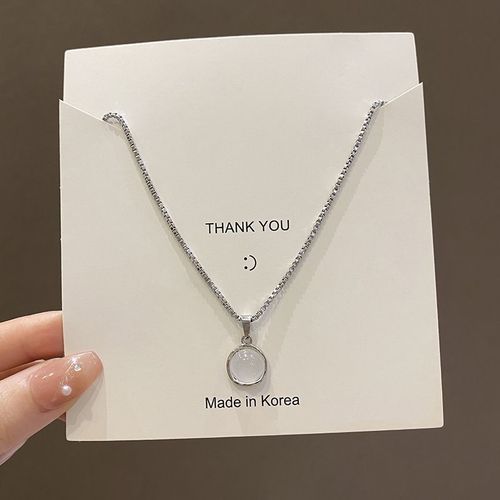 Collier En Acier Au Titane Femme Temprament Doux Pendentif En Pierre De Lune Ins Style Conception De Niche Chane De Clavicule Fille Chaude Polyvalente-Sw-X913 Argent