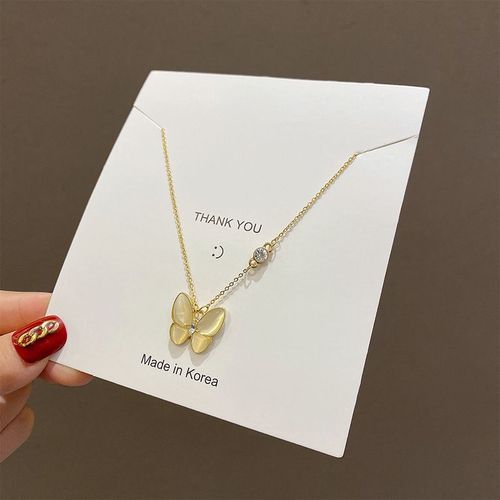 Collier En Acier Au Titane Pendentif Papillon Opale Sensation Haut De Gamme Pour Femmes A La Mode Ins Simple Chane De Clavicule De Style Froid Conception De Niche-X198 Or