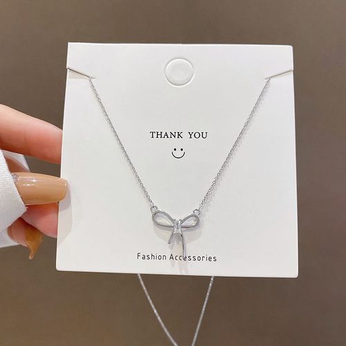 Collier En Acier Au Titane Temprament Simple De Style Japonais Et Coren Chane De Clavicule En Zircon Avec Arc De Luxe Lger Pour Femmes Accessoires De Clbrits Internet-Sw-X774 Argent