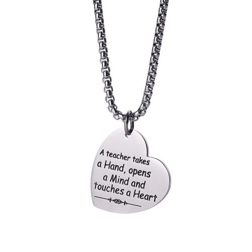 Collier En Acier Inoxydable 316l Pour Femme, Argent, De Bonne Qualit, Avec Pendentif En Forme De CUr, Bijoux Pour Enseignant, Prenant Un Cadeau En Main
