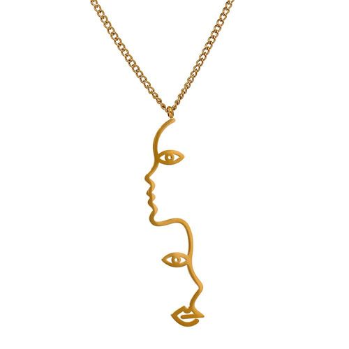 Collier En Acier Inoxydable Pour Femmes, Pendentif Cratif, Visage Et Lvres, Dor, Nouveau, 18 K, Cadeau De Fte