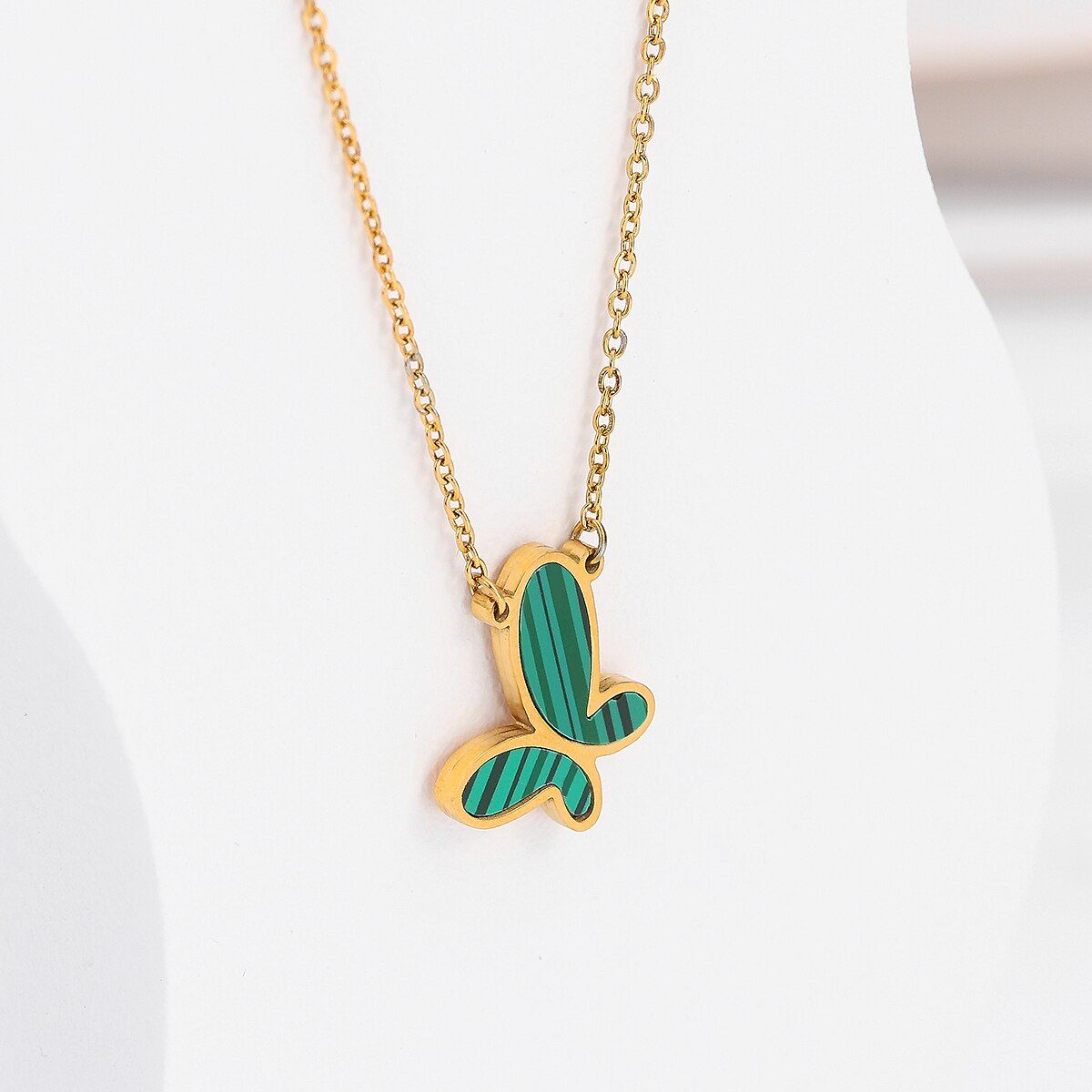 Collier En Acier Inoxydable Pour Femmes, Pendentif Papillon Vert, Dor,  La Mode, Chane Fine, Bijoux Chic, Cadeau