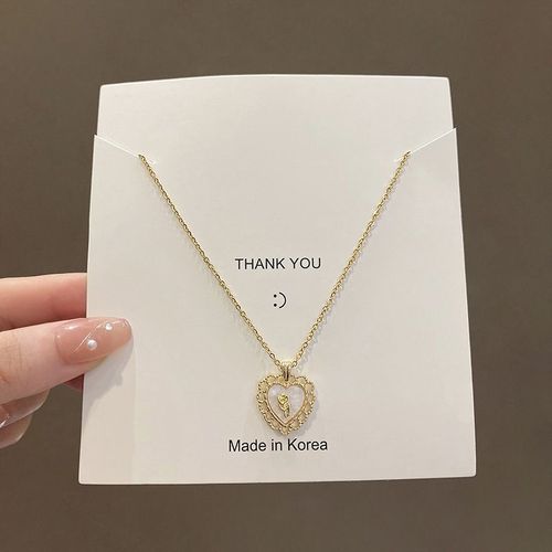 Collier En Acier Titane Simple Rtro Femme Ins Style All-Match Nacre Amour Pendentif Doux Temprament Fe Accessoires-Sw-X367 Or