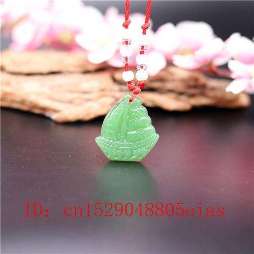 Collier En Agate Avec Pendentif De Voilier Chinois, Vert Naturel, Amulette Sculpte, Accessoires De Mode, Cadeaux Pour Femmes Et Hommes