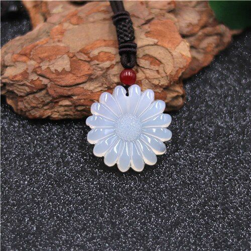 Collier En Agate Avec Pendentif En Fleur De Soleil, Jade Chinois Rose Naturel, Amulette Sculpte,  La Mode, Cadeaux Pour Femmes Et Hommes