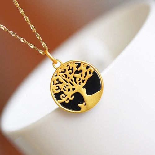 Collier En Agate Noire Avec Pendentif En Forme D'arbre Rond Pour Femme, Bijou De Luxe Exquis, En Argent Incrust, Artisanat Ancien