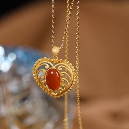 Collier En Agate Rouge Du Sud En Argent S925 En Forme De CUr, Chane  Clavicule, Bijoux Pour Maman, Cadeaux D'amour En Forme De CUr Pour Fille