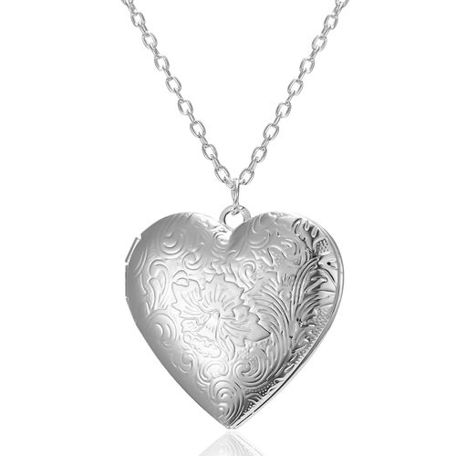 Collier En Alliage Plaqu Argent Avec Une Fleur Sculpte, Simple, En Forme De CUr, Avec Une Chane Ouverte Pour Pendentif D'album, Avec Inscription I Love You