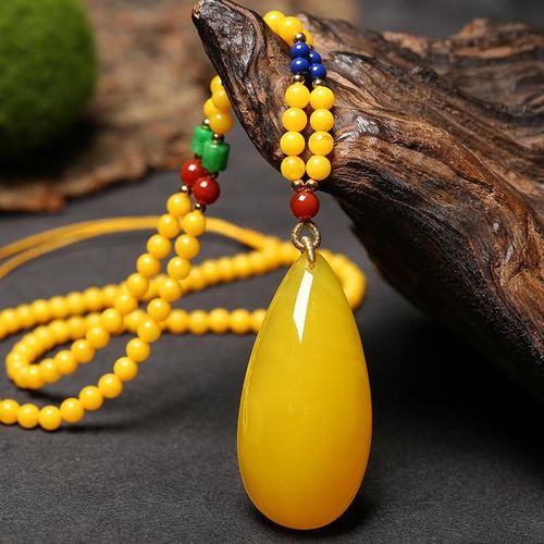 Collier En Ambre Naturel De La Baltique Pour Femmes, Pendentif En Forme De Goutte, Chane De Pull, Pendentifs En Cire D'abeille Jaune, Breloques, Cadeaux Amulette