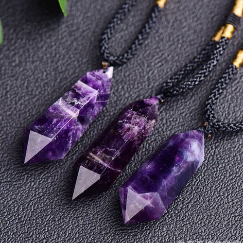 Collier En Amthyste  Double Pointe Pour Femme, Pendentif En Cristal, Quartz, Pierres Prcieuses, Prismes Hexagonaux, Amulette, Bijoux D'anniversaire