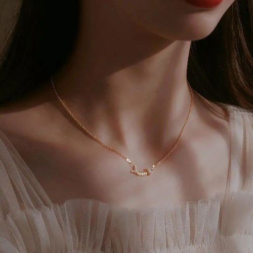 Collier En Arte De Poisson Pour Fille, Mignon,  La Mode, Clavicule, Chane, Design Simple, Strass, Cadeau Pour Petite Amie, tudiante