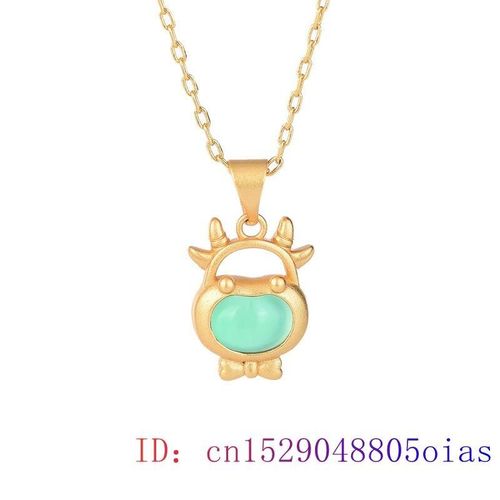 Collier En Argent 925 Avec Pendentif Bovin En Jade Vert, Calcdoine Chinoise, Zircon, Bijoux Amulette En Cristal Naturel,  La Mode