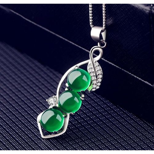 Collier En Argent 925 Avec Pendentif En Jade Et Calcdoine Verte Naturelle Chinoise, Pendentif En Forme De Pois, Sculpt  La Main, Breloque  La Mode, Amulette, Bijoux, Cadeaux Pour Femmes