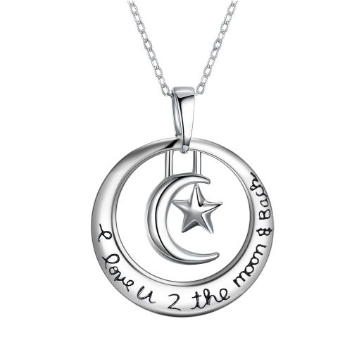 Collier En Argent Avec Pendentif Rond En Forme De Lune Et D'etoile Pour Femme Et Fille