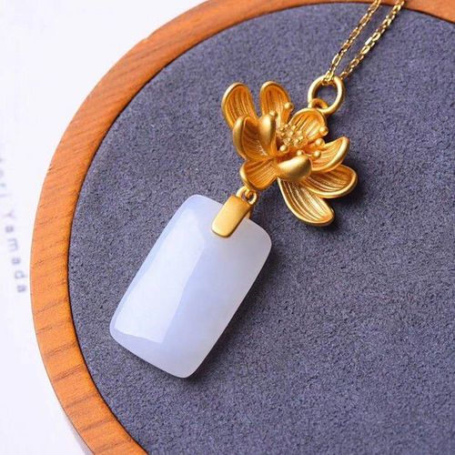 Collier En Argent Incrust De Calcdoine Blanche Naturelle Pour Femmes, Pendentif De Lotus, Charme De Marque Unique En Or Ancien, Bijoux Pour Femmes, Nouvelle Collection