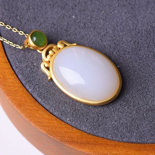 Collier En Argent Incrust De Calcdoine Htian Naturelle, Pendentif De Style Chinois Rtro Palais, Breloque Lgre, Bijoux De Luxe Pour Femmes