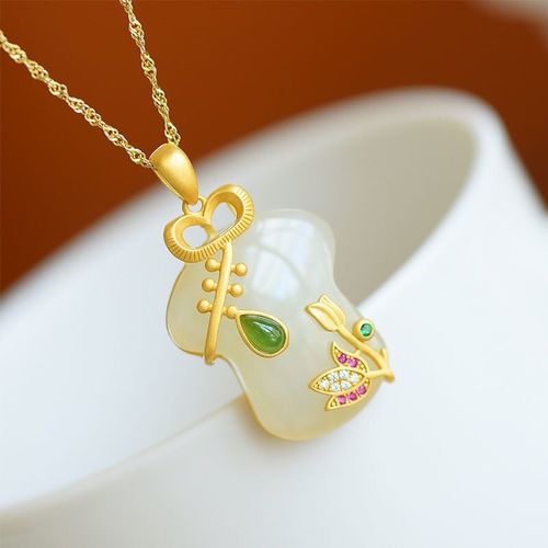 Collier En Argent Incrust De Jade Blanc Htian Naturel, Pendentif En Brocart Avec Des Bijoux De Marque Chinois Anciens Et Uniques Pour Femmes