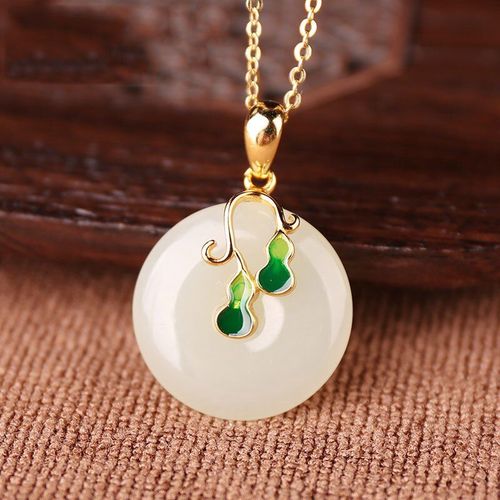 Collier En Argent Incrust De Jade Blanc Naturel Hetian, Pendentif De Marque Plante, Breloque En mail Rtro De Style Chinois, Bijoux Pour Femmes
