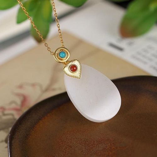 Collier En Argent Incrust De Jade Blanc Naturel Hetian, Pendentif En Pulpe De Jade, Style Chinois Rtro, Breloque Lgre, Bijoux De Luxe Pour Femmes