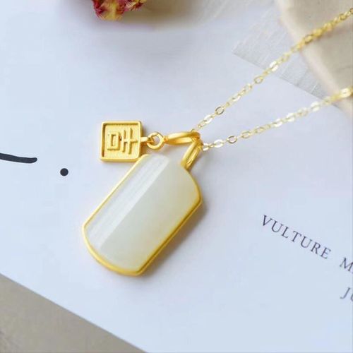Collier En Argent Incrust De Jade Hetian Naturel, Pendentif Carr De Marque Wusi Ji Word, Rtro Chinois, Bijoux Pour Femmes
