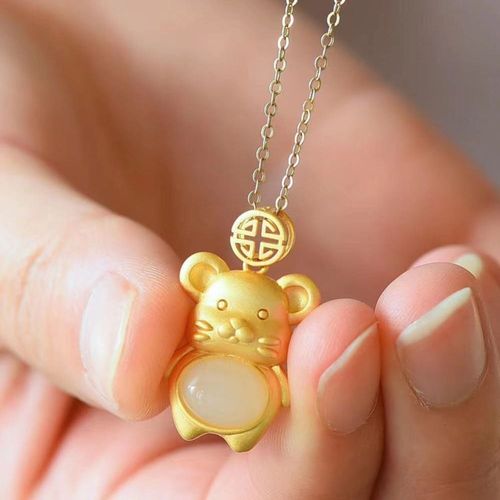 Collier En Argent Incrust De Jaspe Hetian Naturel, Pendentif De Souris De Style Chinois Rtro Unique, Bijoux Artisanaux Anciens En Or Pour Femmes