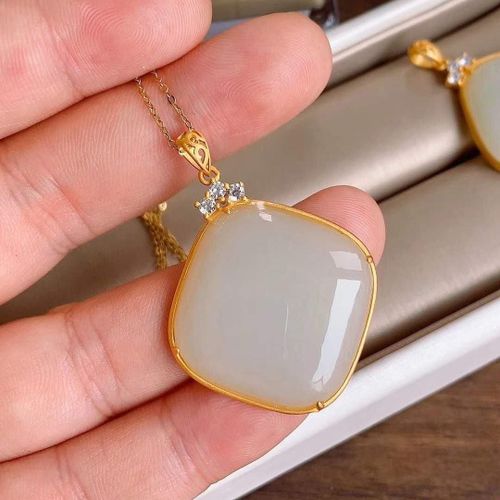 Collier En Argent Incrust De Pulpe De Jade Blanche Htian Naturelle, Pendentif Gomtrique, Style Chinois, Rtro, Bohme, Charme, Bijoux Pour Femmes, Nouvelle Collection