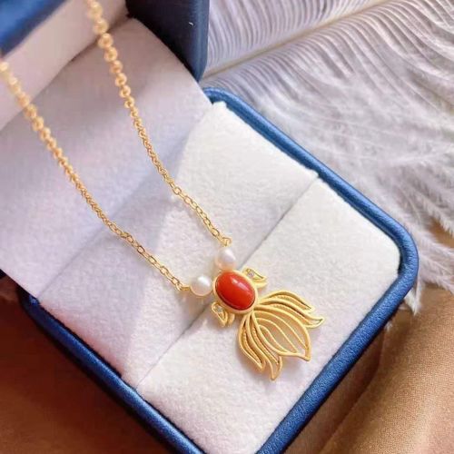 Collier En Argent Incrust En Porcelaine, Agate, Petit Poisson, Pendentif Perle, Bijoux Rtro De Style Chinois Pour Femmes