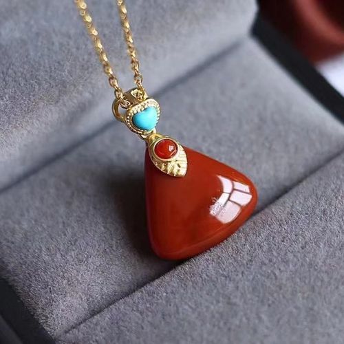 Collier En Argent Incrust, Pendentif Gomtrique Rouge Du Sud Naturel, Style Chinois Rtro, lgant, Cratif, Bijoux De Marque Pour Femmes