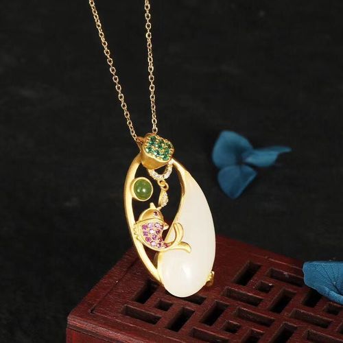 Collier En Argent Naturel Hetian Blanc Jade Koi, Pendentif, Style Chinois Rtro, Design De Niche, Lger, Charme De Luxe, Marque De Bijoux Pour Femmes