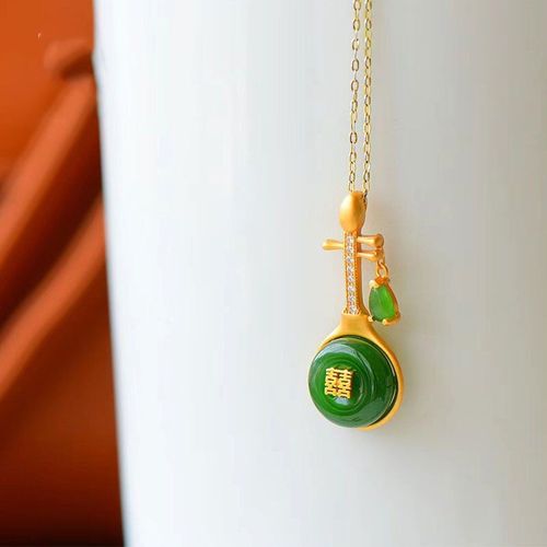 Collier En Argent Naturel Hetian Jaspe Pipa, Pendentif De Style Chinois Rtro Unique, Artisanat En Or Ancien, Bijoux De Marque Pour Femmes
