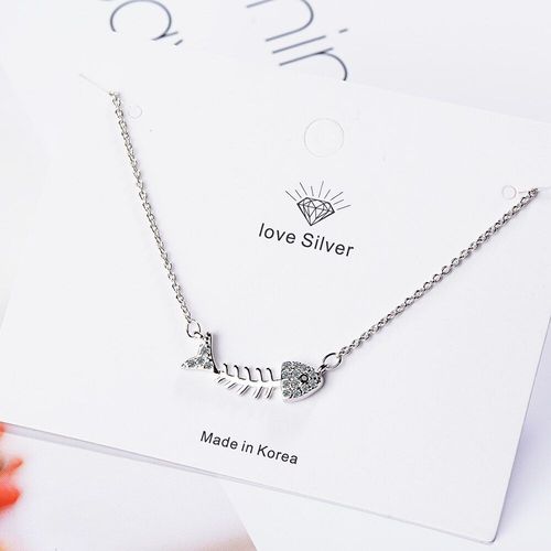 Collier En Argent Sterling 925 Avec Pendentif En Os De Poisson Micro Zircon Pour Femmes, Chane  Clavicule, Bijoux Cadeaux De Fte