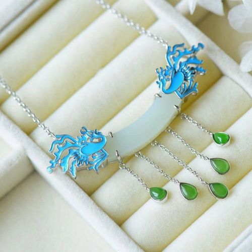 Collier En Argent Sterling Incrust De Jade Naturel Hetian, Style Ethnique Vintage, Ensemble De Glands En Jade Vert, Couleur mail, Accessoires En Jaspe F