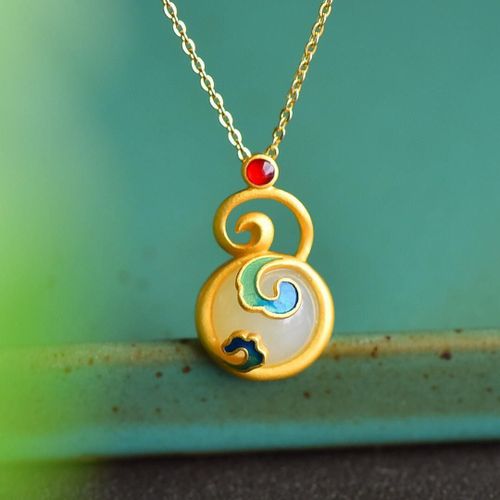 Collier En Argent Sterling Pour Femmes, Pendentif En Jade Hotian Naturel, Pendentif En Forme De Petit Calebasse, Bleu Brl Ancien, Bijoux De Style Chinois