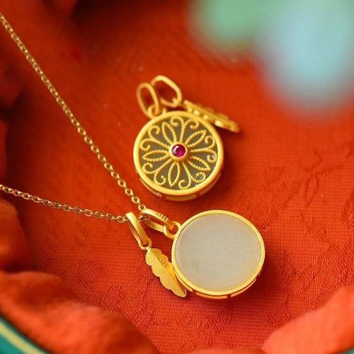 Collier En Argent Sterling S925, Plaque Ronde En Jade Hetian Incruste De Dorure, Pendentif Double Face,  La Mode, Style Exotique