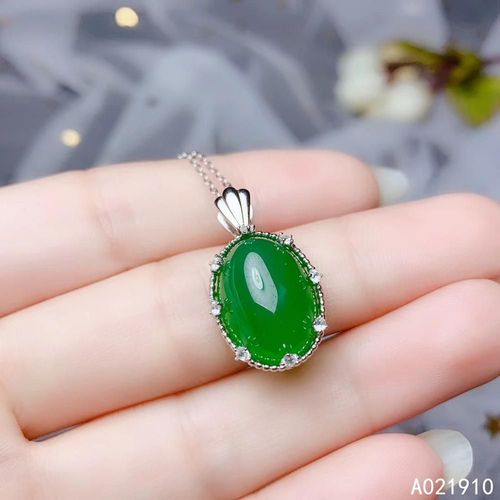 Collier En Calcdoine Verte Naturelle Incruste D'argent Sterling 925 Pour Femmes, Pendentif, Test De Mode