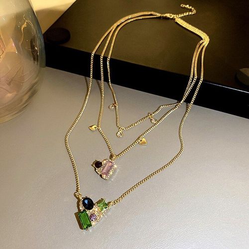 Collier En Cristal Avec CUr Color Pour Femmes, lgant, Coren, Mode Multicouche, Chane En Mtal, Bijoux