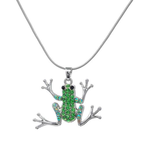 Collier En Cristal Vert Plaqu Argent Pour Femmes, Breloque Grenouille, Pendentifs, Chane Serpent, Boho,  La Mode