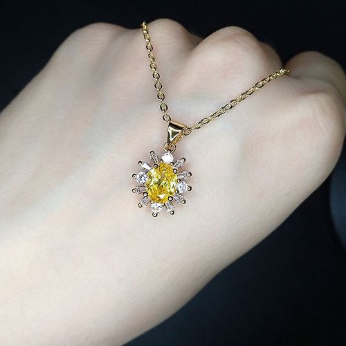 Collier En Cristal Zircon Jaune Brillant, Pendentif De Fleur, Design Cratif, Chane De Clavicule, Bijoux De Fte De Bal Pour Femmes Et Filles