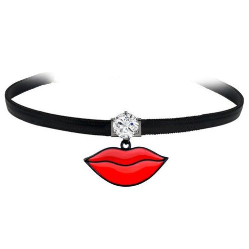 Collier En Cuir Avec Pendentif  Lvres Rouges Pour Femmes, Cratif, Sexy, Punk, Cristal, Zircon, Ras Du Cou,  La Mode, Bijoux De Fte
