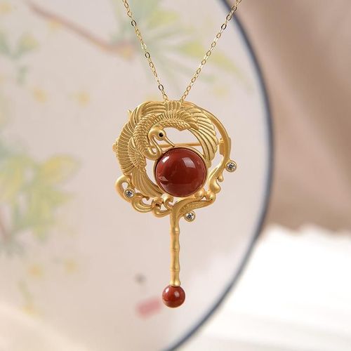 Collier En Forme D'ventail De Tourmaline Rouge Du Sud, Pendentif Classique De Style Chinois Rtro, Bijoux De Marque Pour Femmes