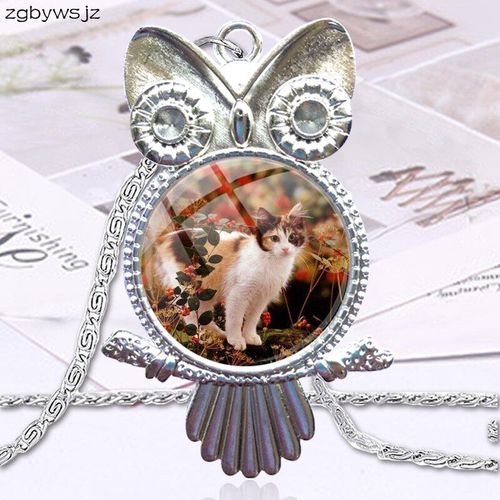 Collier En Forme De Chat Calico Rouge Pour Femmes, Meilleur Cadeau De Dclaration, Cabochon En Verre, Pendentif, Hibou,  La Mode