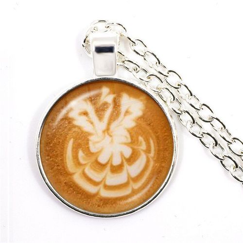 Collier En Forme De CUr Avec Impression Caf Latte Chocolat, Pendentif En Verre Avec Trfle  Fleurs, Bijoux Pour Femmes Et Filles, Cadeau