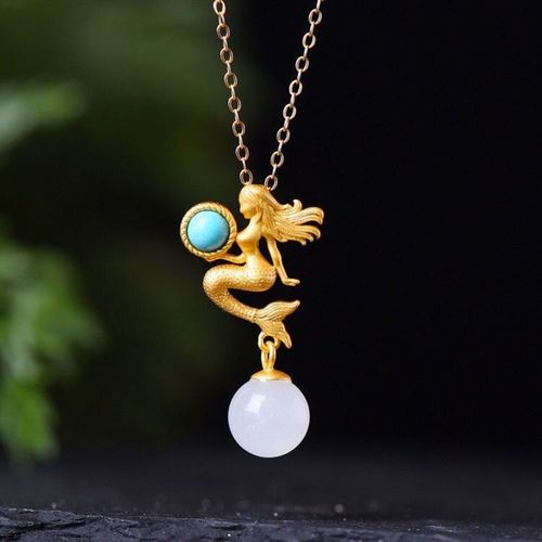 Collier En Forme De Sirne Pour Femme, Pendentif En Argent Sterling, Mode Blanche, Jade, Gris, Cratif, Chane De Chandail, Jade Naturel Hetian Nec, S925