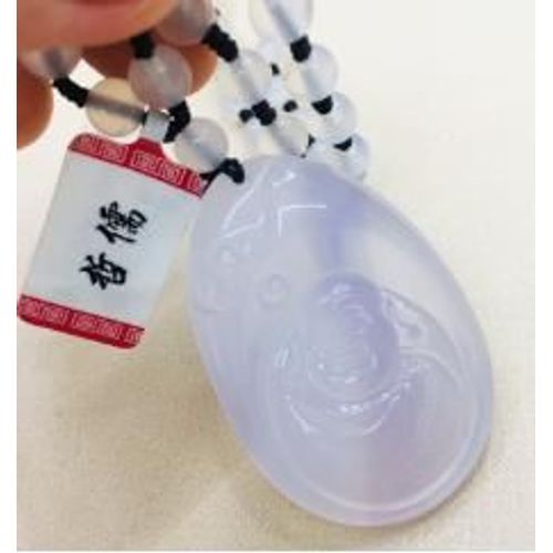 Collier En Jade Avec Fond De Glace Naturel, Pendentif Bouddha Violet Sculpt Avec Perles De Calcdoine, Chane De Chandail