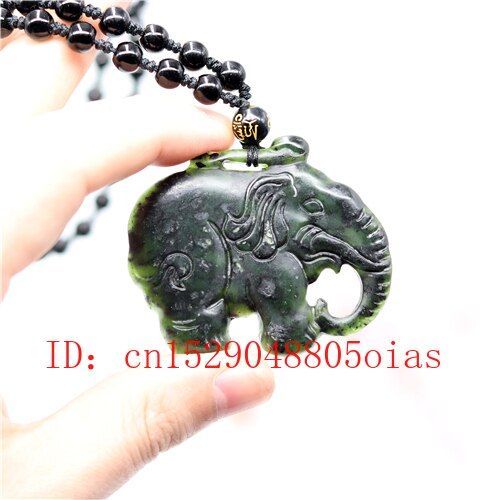 Collier En Jade Avec Pendentif En Forme D'lphant, Amulette Sculpte, Noir Et Vert Naturel, Collier De Perles, Breloque  La Mode, Cadeaux Pour Femmes